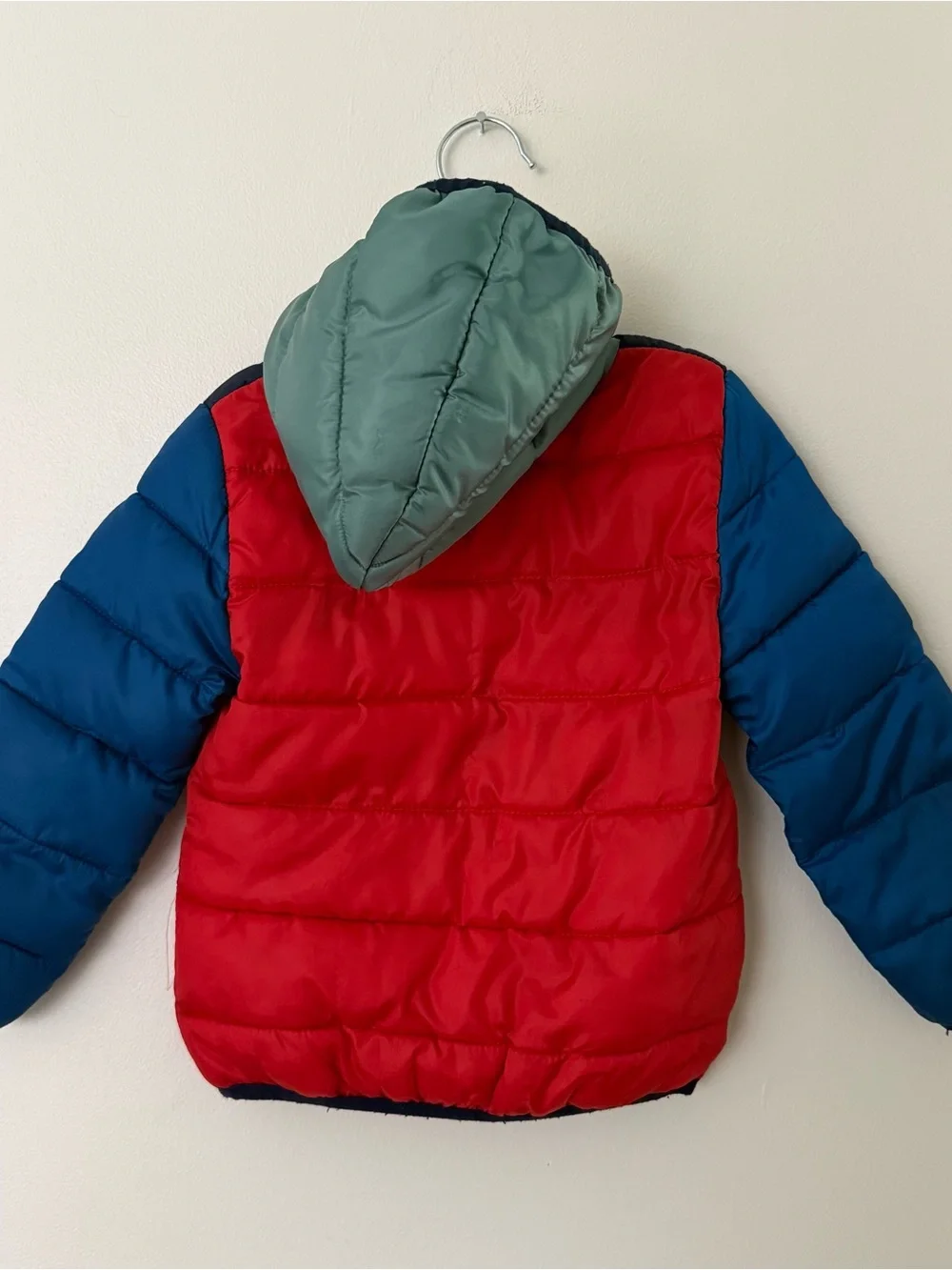 Kids Hooded Puffer Jacket - Red/Blue/Green